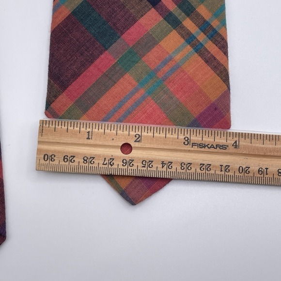 Brooks Brothers Tie 100% Cotton USA Pink Green Orange Plaid 3.75"W x 57.5"L - Picture 4 of 5
